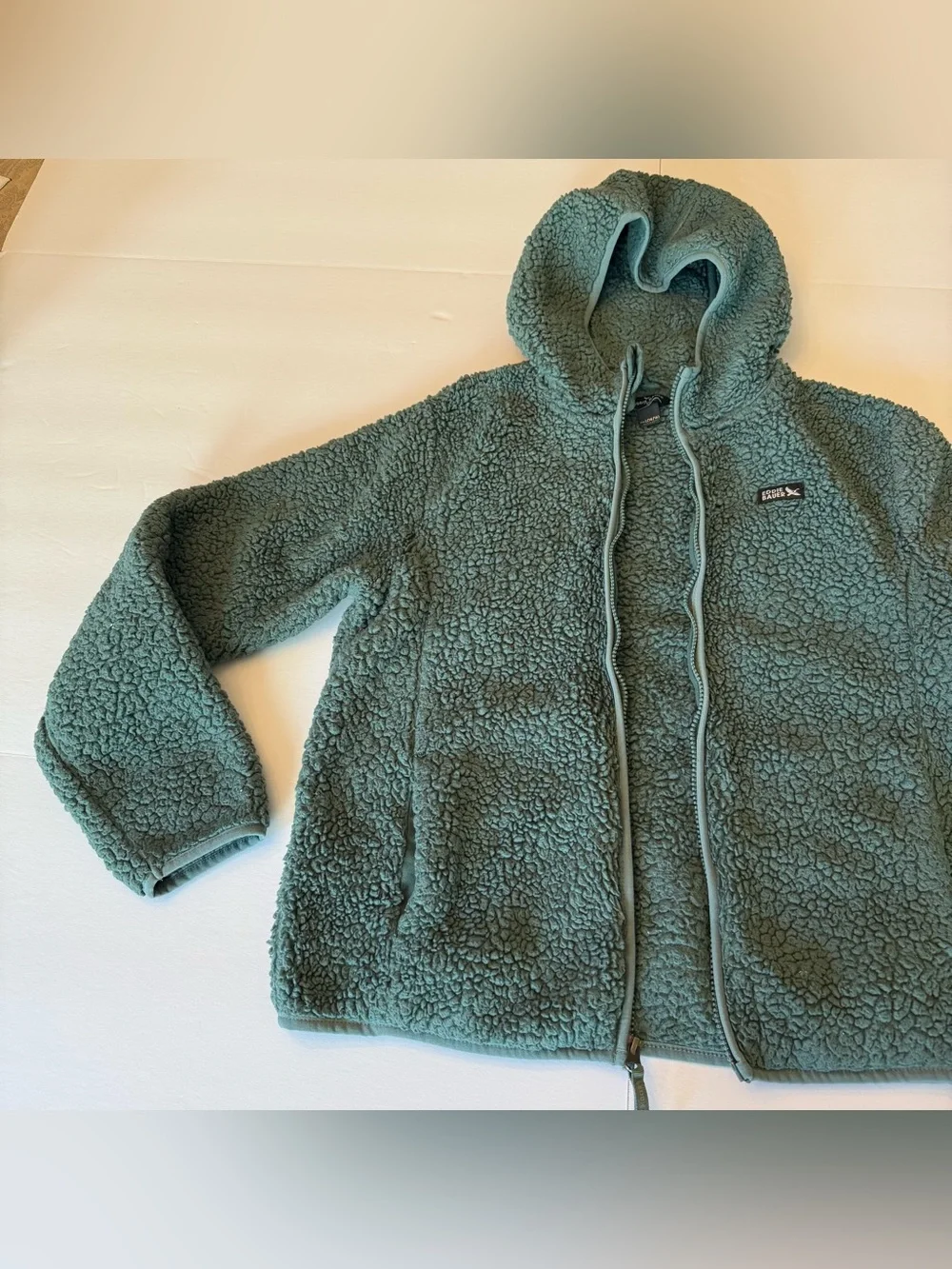 Eddie Bauer Youth Kid's High Pile Plush Hooded Full Zip Jacket Green/Large 14-16